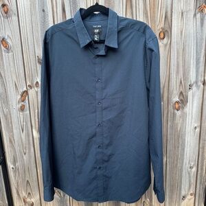 MENS H&M Slim Fit Black Long Sleeve Button Business Casual Dress Shirt XL